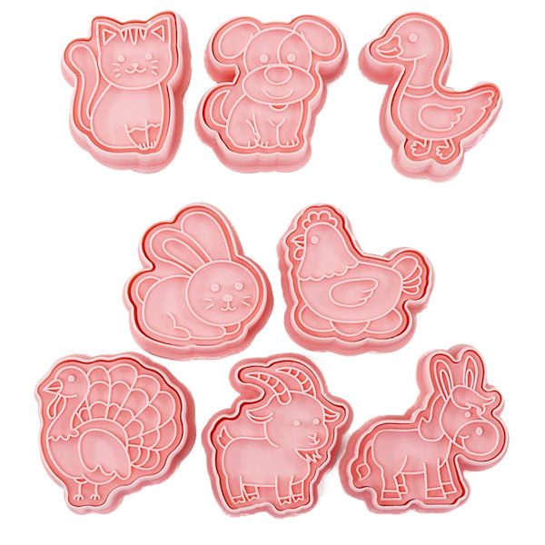 8 kpl / set Tee-se-itse Sarjakuvaeläimet Keksimuotit Molds Molds Muoviset keksileimat Keksojen koristeluvälineet