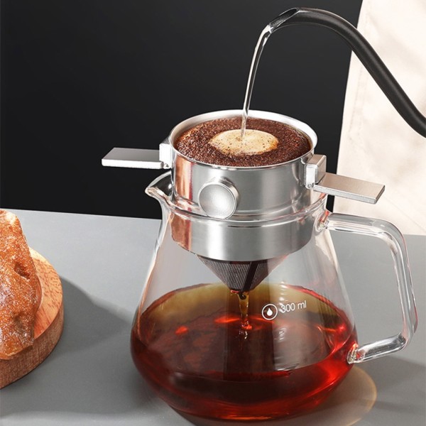 Vikbar-bärbar filtrering för kaffe Vikbart kaffefilter i rostfritt stål häll över kaffedroppare för kontorsresor