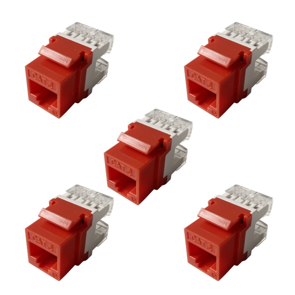 5 deler Cat6 RJ45 Keystone Jack Slim Profile, Ethernet Wall Jack Punch Down, Cat5e Keystone Module Connector