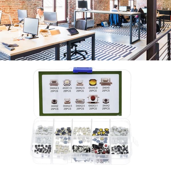 250 stk. taktile trykknappbrytere, sortiment for fjernkontrolltaster