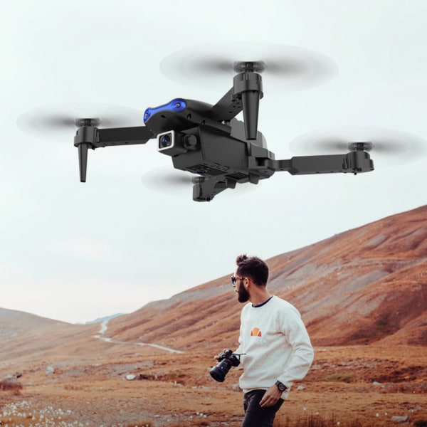 E99 K3 Drone 4K Dubbel/Enkel Kamera 6-axlig Trevägs Hinder Undvikande Fällbar RC Quadcopter Headless Mode för barn Black - F