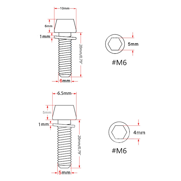 10 stk 5x20mm/6x20mm sykkelstammeskruer med avstandsstykke sykkelstyredel M5x20mm Silver