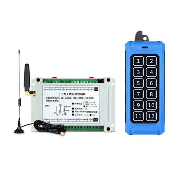 315Mhz / 433Mhz langaton kytkin 12V-48V 12CH relevastaanotinmoduuli + 12-pohjainen RF-kaukosäädinlähetin autotalliin