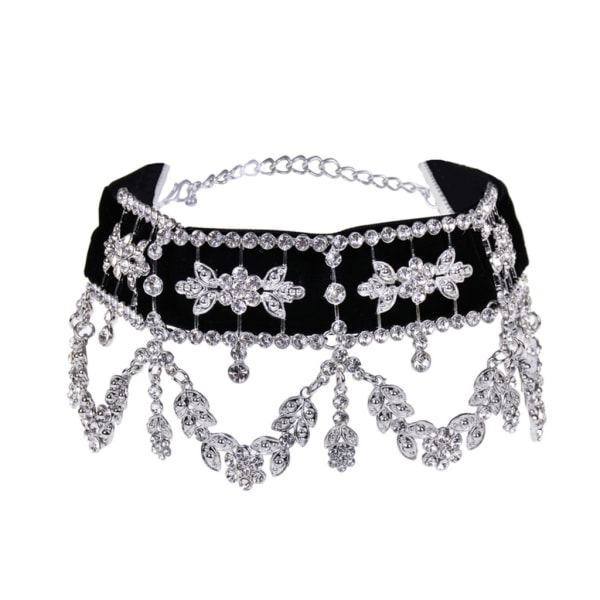 Elegant Sammet Choker Halsband Vintage Strass hänge Halsband Mode Nyckelben Halsband Smycken för kvinnor Flickor