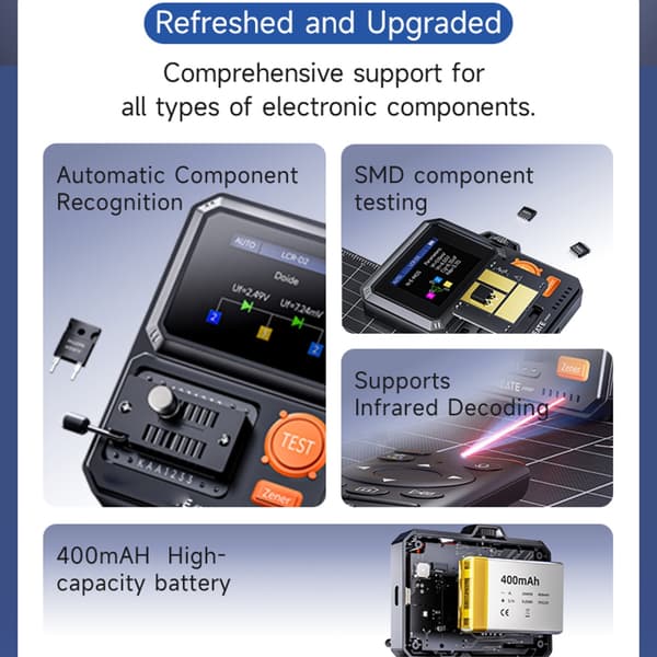 Elektronisk komponenttester for NPN IGBT SCR og Triac-komponenter