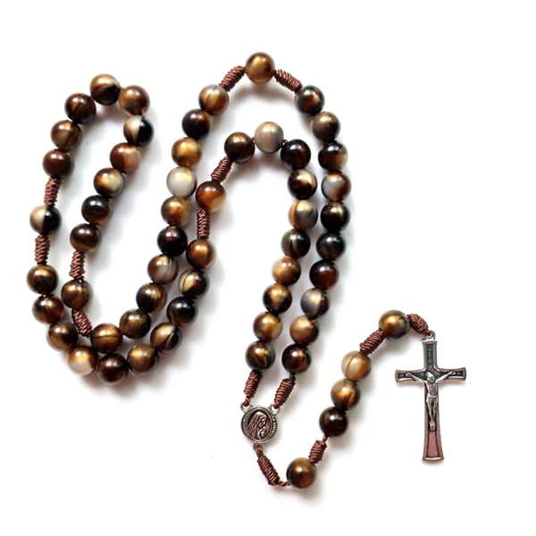 Katolskt rosenkranshalsband Christian Prayer Bead Y Halsband Medalj för korshänge Rosenkrans långkedjiga smycken för unisex