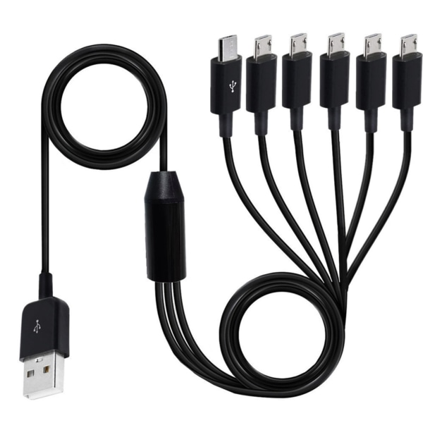 USB2.0 Typ A Hane till 6 Micro USB Hane Data Laddningskontakt Kabel Synk Power för telefon höghastighets 50cm