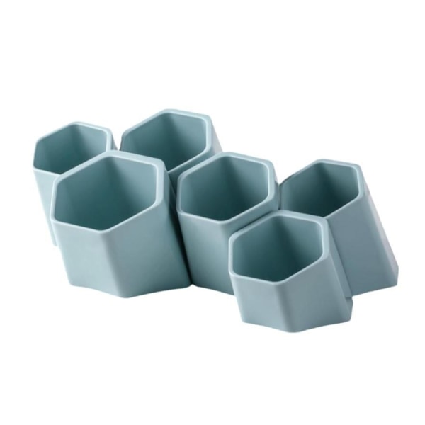 Skrå penholder 6 rum Blyantkop Paint Pensel Organizer til soveværelse Blue - Hexagon