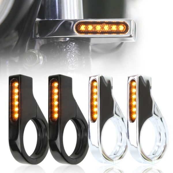 Motorcykel LED-ljus 12V bromsstopp blinkers Körljus för 41mm gaffelrör Black