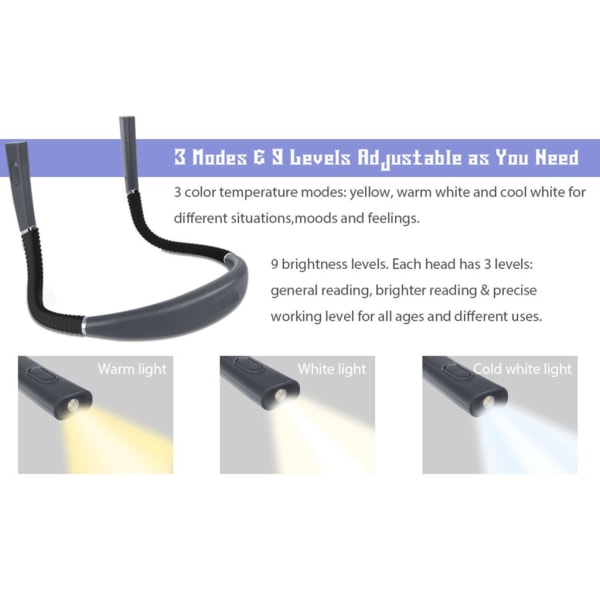 LED-halsljus Halsläslampor för nattläsning utomhusaktiviteter Grey