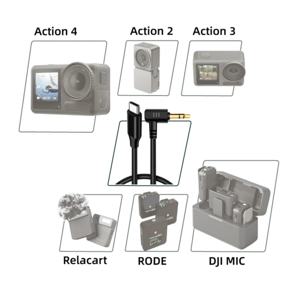 Typ-C till 3,5 mm Aux-kabelkonverteradaptersladd för Action 4/3/2 sportkamera