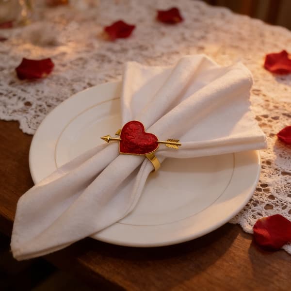 Sæt med 6 kærlighedshjerte servietringe til borddækning Valentinsdagsgave