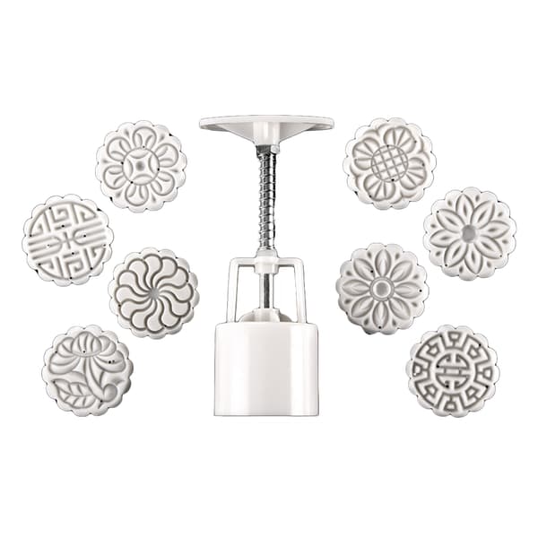 50g Mooncake form med 8 st Blomstämplar Handpress Moon Cake Mould DIY Bakeware