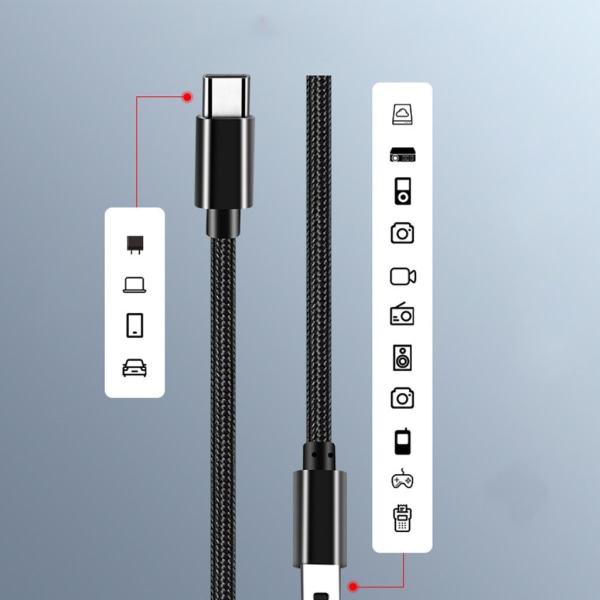 Trasslar ihop fri nylon typ-C till mini- USB -laddningskabel Dataöverföringstråd för pålitlig och långvarig användning 1.5m