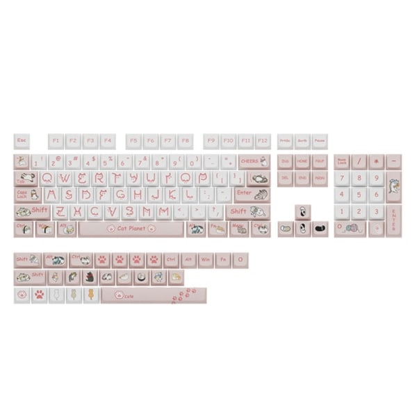 131 taster PBT Keycaps XDA Profile DYE-SUB Keycap til mekanisk tastatur Pink Cat Planet Keycap