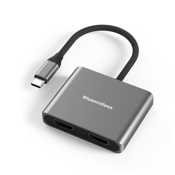 USB C - Dual HDMI -yhteensopiva sovitin, kompakti ja kannettava USB C -sovitin, tukee 4K@60Hz ja Dual 4K@30Hz, PC:lle