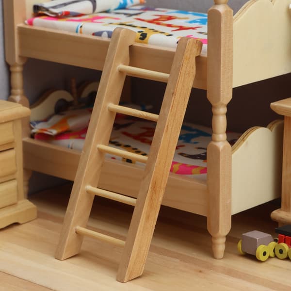 Håndlavet miniature køjesengsmodel i træ til dukkehusdekoration