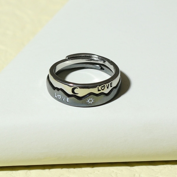 Mode Enkel Par Ring 3 Färg Sun Moon Justerbar Öppen Ring Smycken För Kvinnor Män Bröllopsdagspresenter Silver black