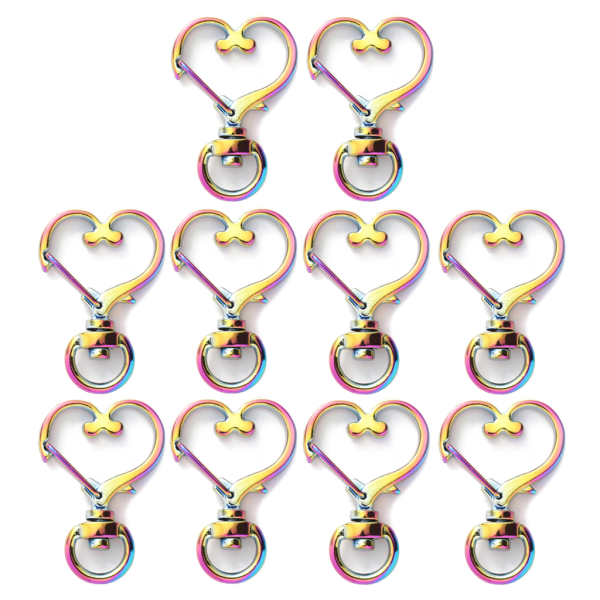 10 stycken DIY Heart Star Nyckelring Hummerlås Snap Hook Smycken Hitta Rainbow Metal Vridbart lås för nyckelringstillverkning