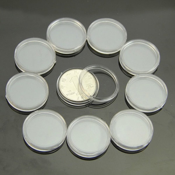 10 st 25 mm applicerade genomskinliga runda fodral Myntförvaringskapslarhållare Rund plast