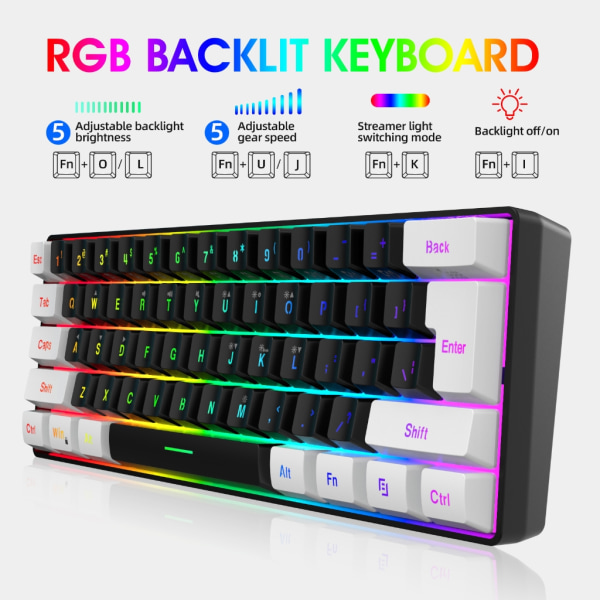 Rainbow Backlight Gaming Tangentbord och Mus Combo RGB trådbundet tangentbord 61 tangenter
