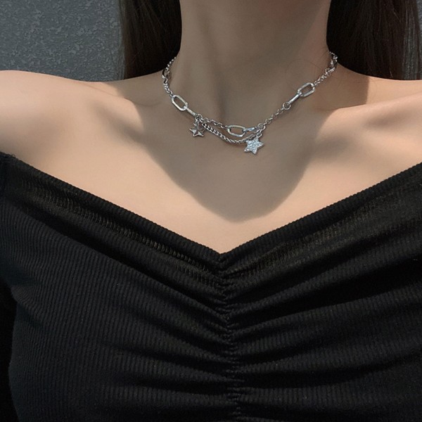 Pentagram Chain Choker Star Halsband Smycken Y2k Tillbehör Star Choker Legering Material Festsmycken för kvinnor Present