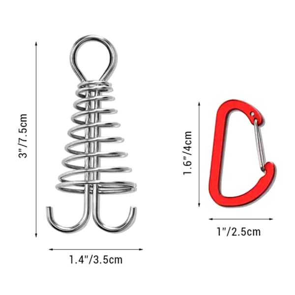 Octopus Deck Peg 10 st/set Rostfritt stål Tälttillbehör Bräda Peg Spiral för Utomhus Resor Camping Vandring Fjäder Karabinhake White