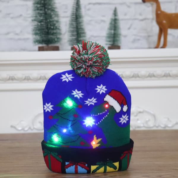 LED Julehat Lysende Julehat Dinosaur Grim Hat Unisex Strikket Hue