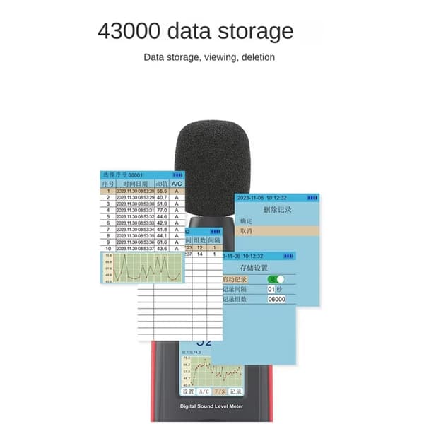 Lydniveau Måler Tester med USB-interface Nem Datastyring Genopladelig