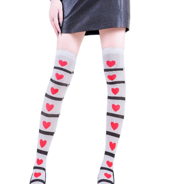 Skummelt Halloween Hjerte Design Dame Stretch Lårhøye Sokker Strømper Myk Polyester