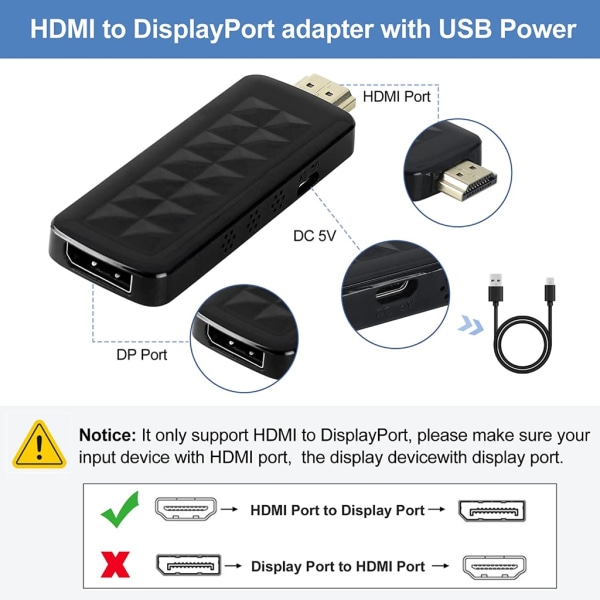 HDMI till adapter DisplayPort 1080P guldpläterad HDMI till DP-adapter (hane till hona), enkelriktad HDMI till skärmport