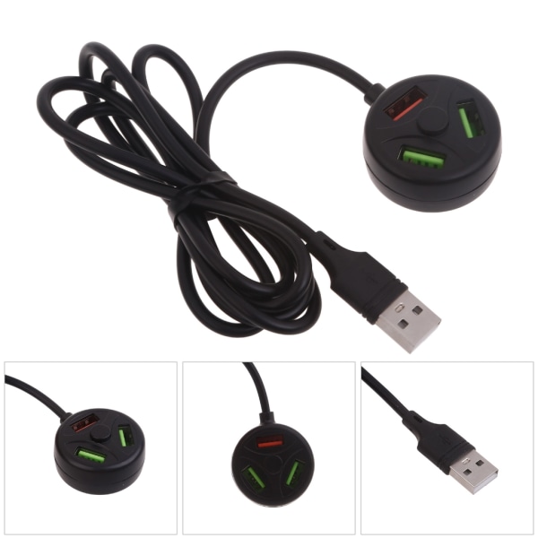 Mångsidig USB hubb med 3 laddningsportar Multi USB Port Expander Perfekt för USB adaptrar Flera telefonladdningar Black