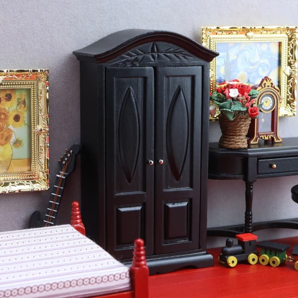 1/12 Sort Garderobeskab Model Dukkehus Miniature Skab Scene Display Møbler