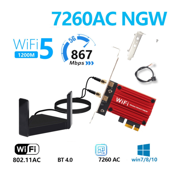 DuadBand PCIE Wifi-kort 7260AC BT4.0 PCIE trådlöst nätverkskort 1200Mbps null - C