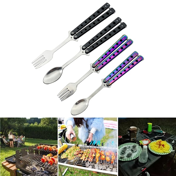 Skje Gaffel Sommerfugl Gaffel Spill Sikkerhetsøvelse Trener Camping Bestikk Color Spoon