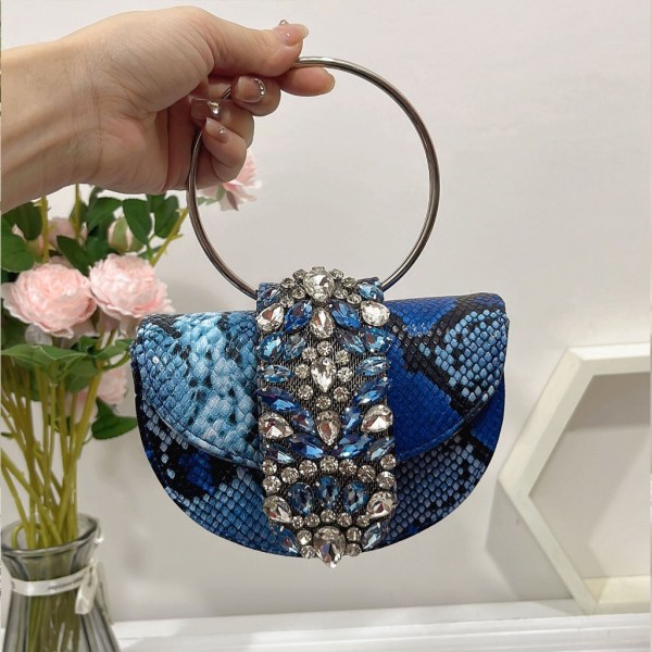 Shiny Rhinestone Evening Bag Fest Bryllup Halvrund SatinClutches Håndveske Snake pattern Small