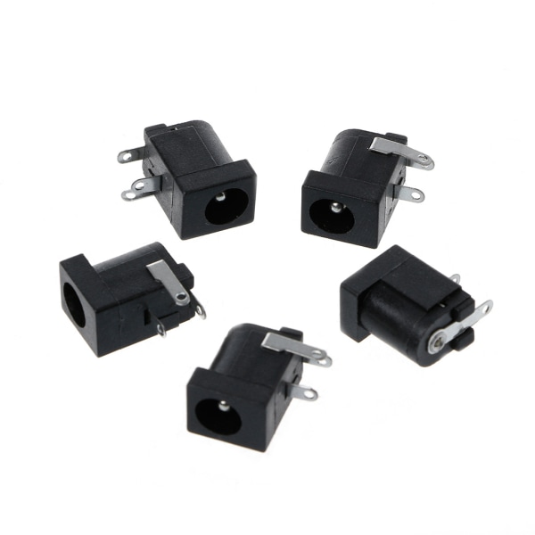 5 st DC-005 Svart för DC Power Jack Sockelkontakt 5,5x2,1mm PCB av fattyp