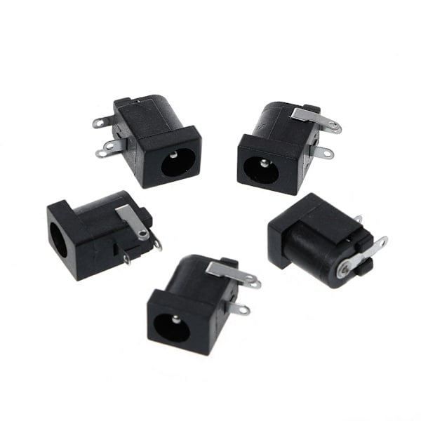 5 stk DC-005 Sort til DC Power Jack-stikstik 5,5x2,1mm tønde-type PCB