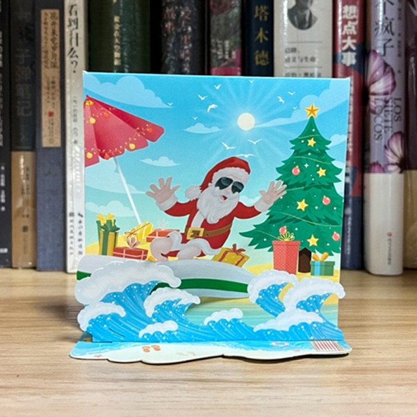 Handgjort julkort med härlig tecknad surfande farfar papperskort Unik festlig dekoration och hjärtevärmande present