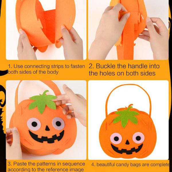 Halloween karkkilaukku käsintehty laukku DIY askartelukäsilaukku kuitukangas karkkipussi C