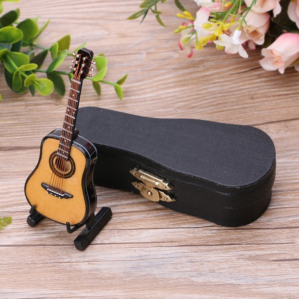 10cm Legetøjs Akustisk Guitar Skala Model Hjemmekontor Skrivebord Dekoration Ornamenter Gaver Yellow