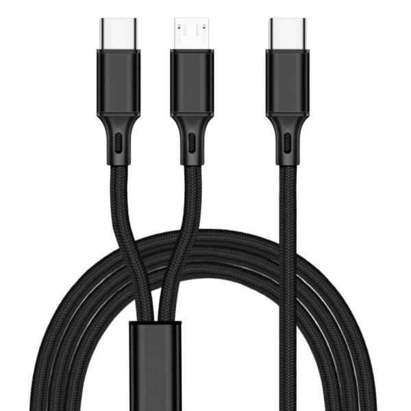Snabbladdning Typ-C till Micro USB(Android) + Type-C-kabelsladd 18W Power 2-i-1 Nylon laddarkabel Svart