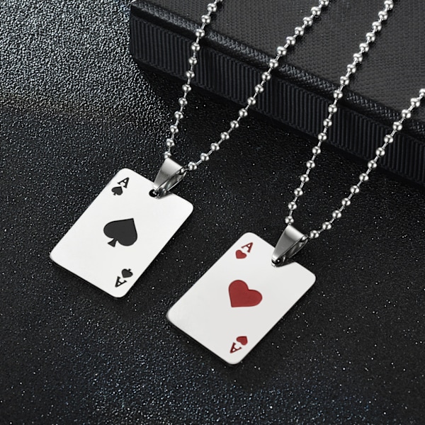 Halsband med pokerkort-hänge för män, polerad silverfärg Spades necklace