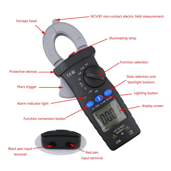 Mångsidig Clamp Multimeter Mät Spänning Ström Resistans Kapacitans NCV