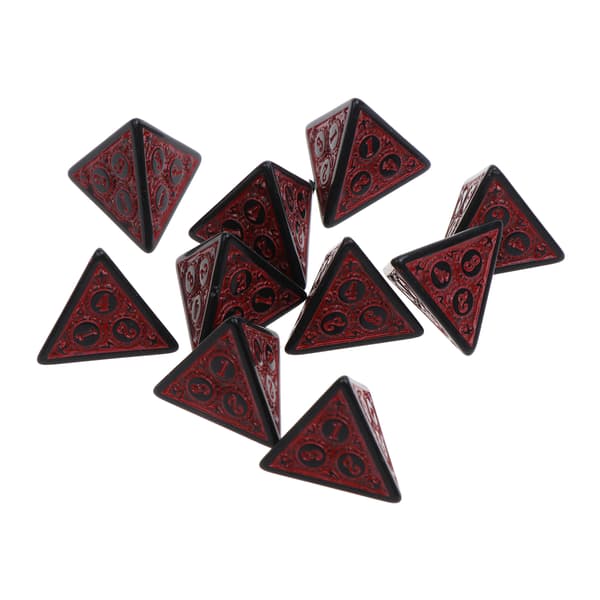 10 st polyhedral tärningar 4-sidig RPG-bordsspel tärningar Lättläst nummer Red
