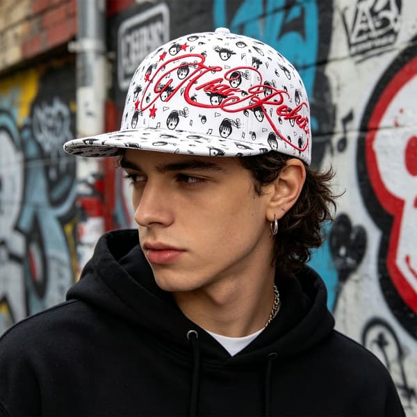 Hvit baseballcaps med 3D-notebroderi, pustende unisex utendørshatt