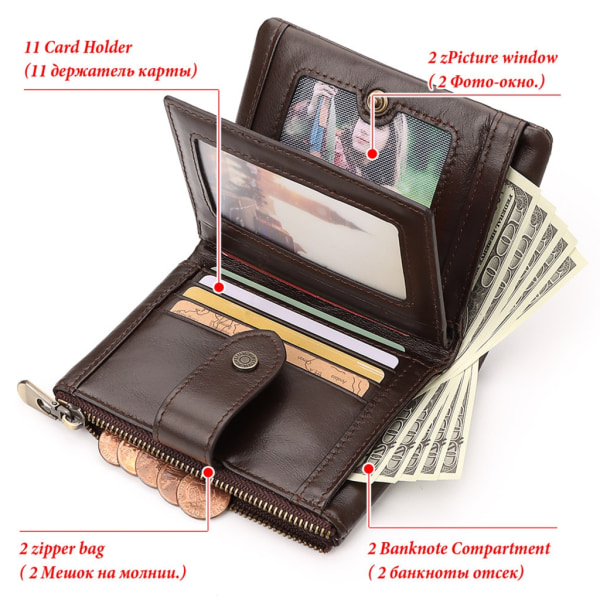 RFID Blocking Wallet Bifold Card Holder til Møntpung Kort Organizer Light Brown