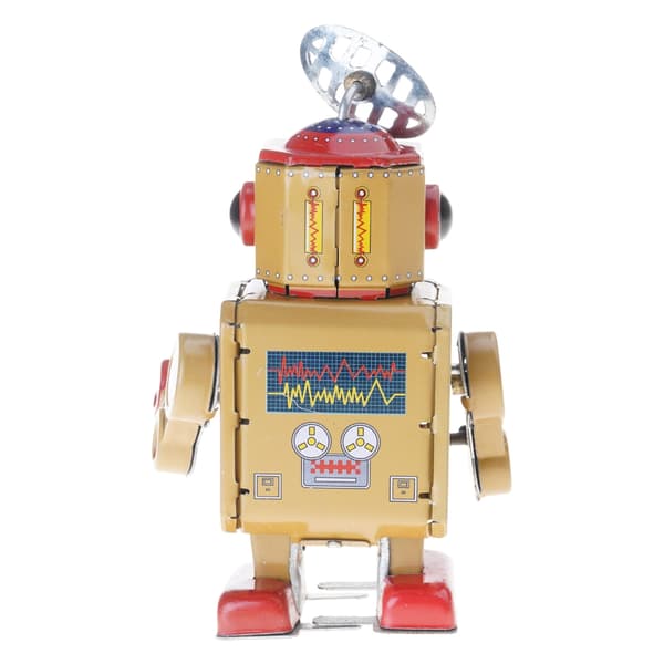 Leksaksrobot i plåt, trummis, perfekt för hem- eller kaféutställning