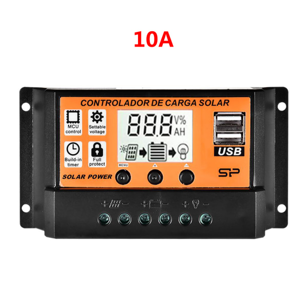 10A/20A/30A/40A/50A/60A/70A/80A/90A/100A Auto LCD-skjerm Solar Charge Controller Dobbel USB Solar Panel Regulator 12V24V