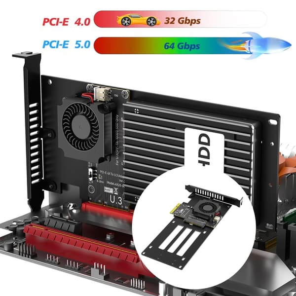Højtydende U.3-adapterkort til PCIe 5.0 4X til NVMe SSD-forbindelse
